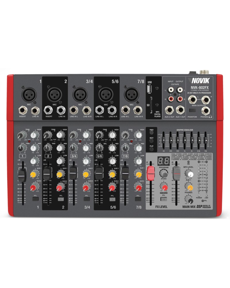 NOVIK - NVK802FXBT - Mezclador de 8 Canales NVK 802FX